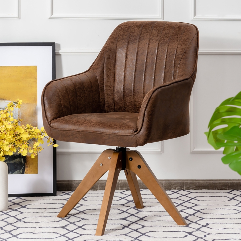 Swivel Accent Chair with Armrests and Linen Upholstery