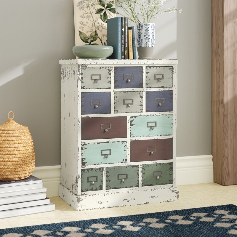 Colorful 13 drawer French style cabinet