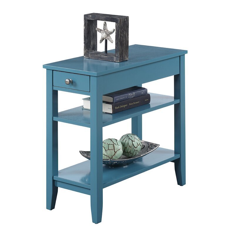 Colorful Two Shelf Narrow End Table with Drawer