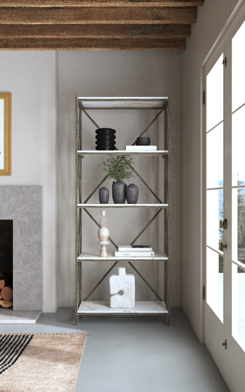 Hand-Hammered Metal & Marble Etagere