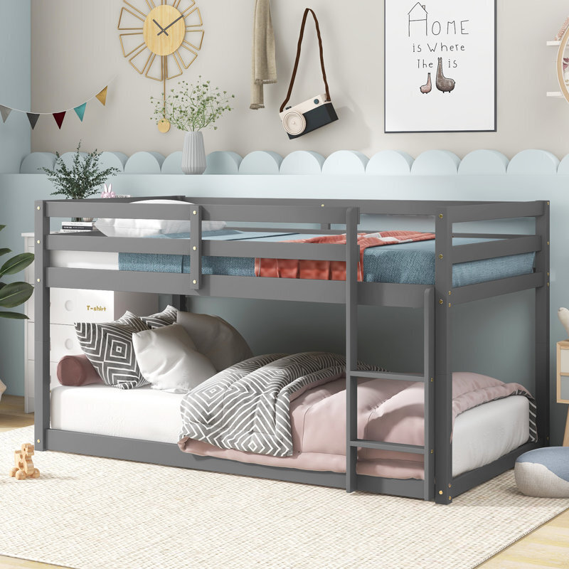 Contemporary Double Twin Low Bunk Beds for Kids