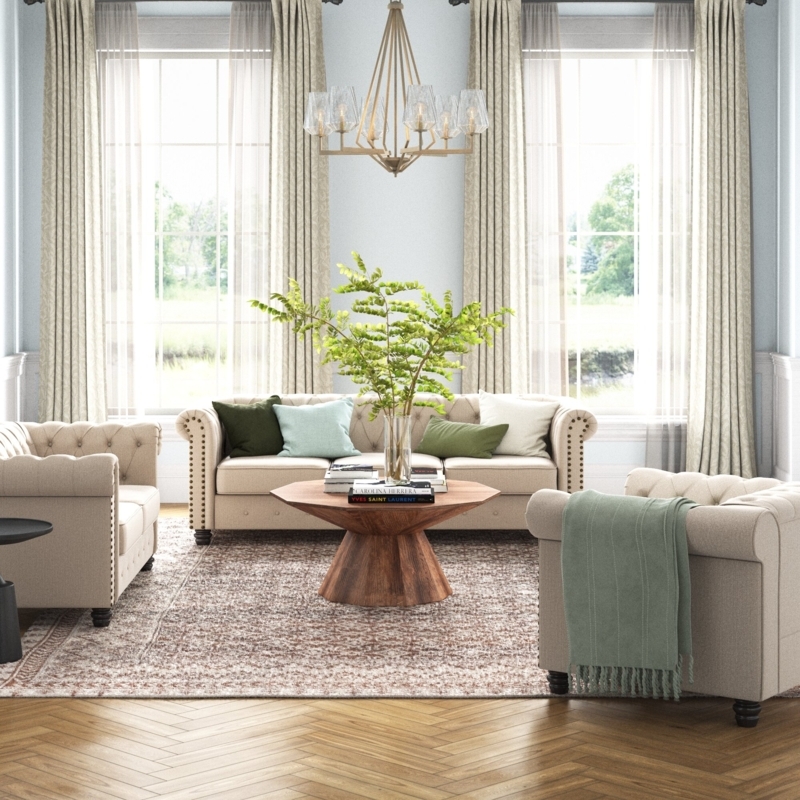 Modern Chesterfield Living Room Set