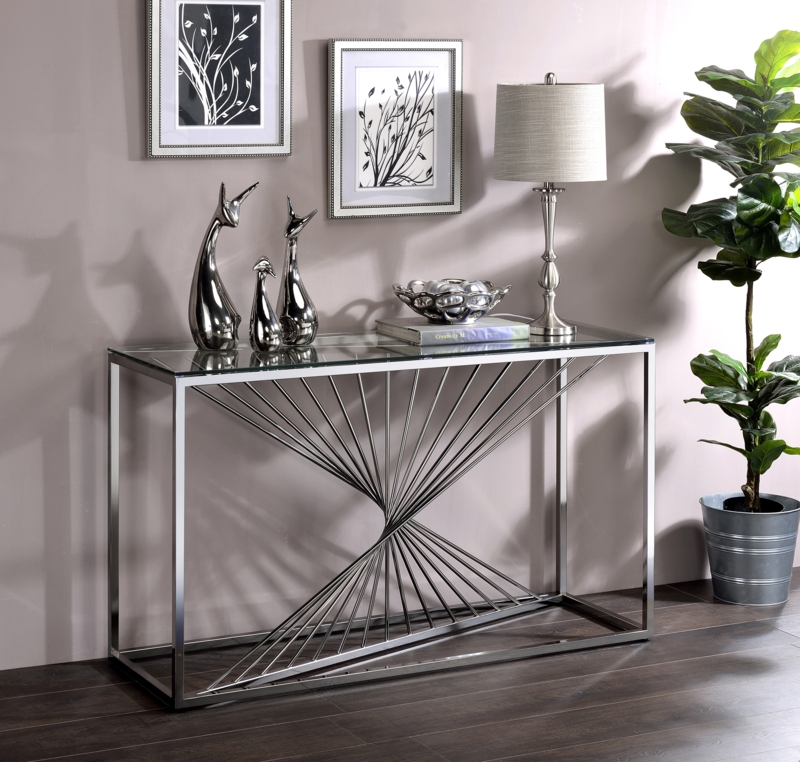 Glass-Top Geometric Console Table