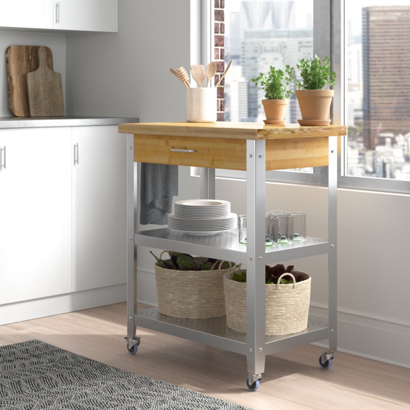 Bamboo & Stainless Steel Kitchen Cart