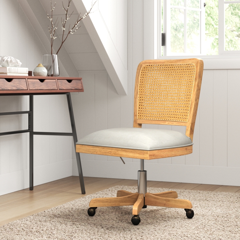 Modern Swivel Office Chair with Rattan Back