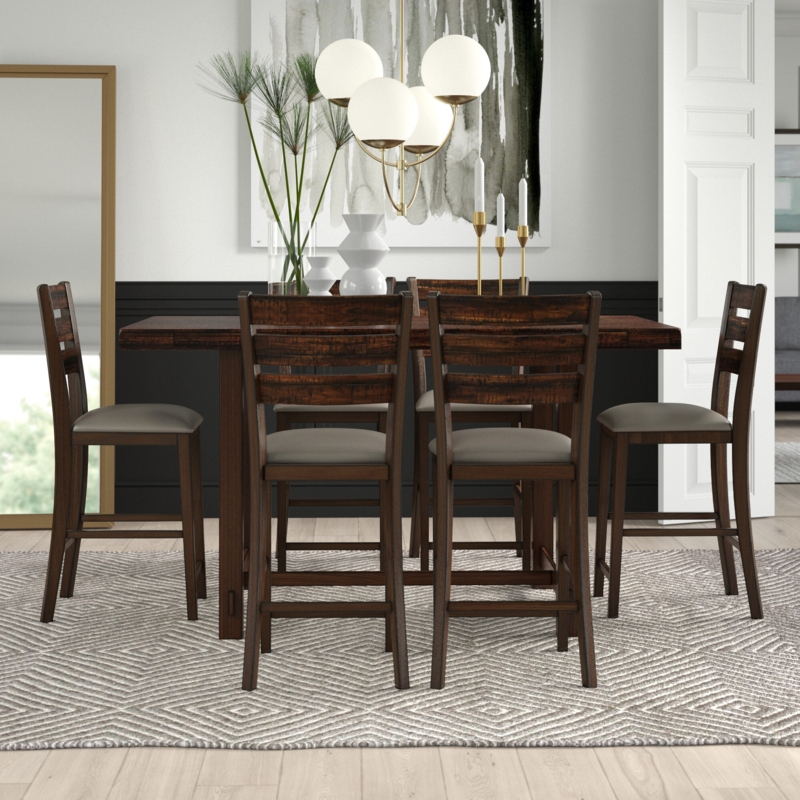 6-Person Counter-Height Dining Set with Faux Leather Chairs