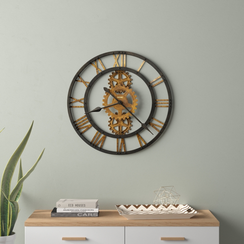 Large Metal Wall Clock with Roman Numerals