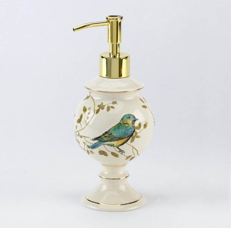 Birds Soap & Lotion Dispenser with Gold Trim