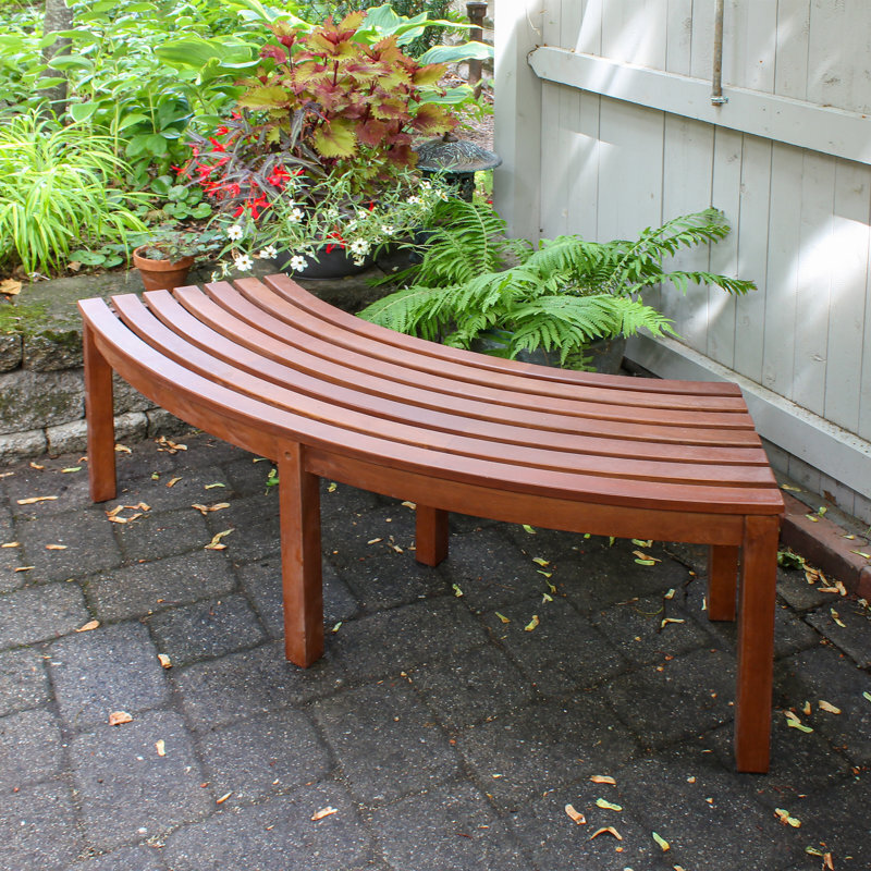 Curved Dining Bench With Slatted Wood