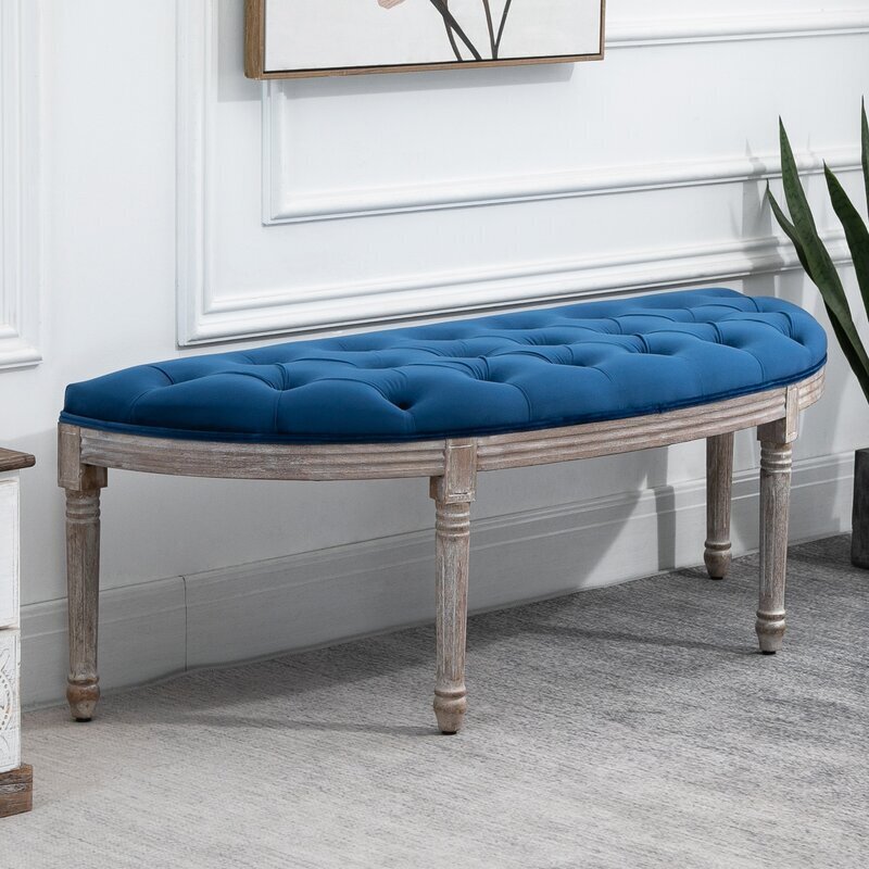 Curved Dining Bench With Tufted Cushion