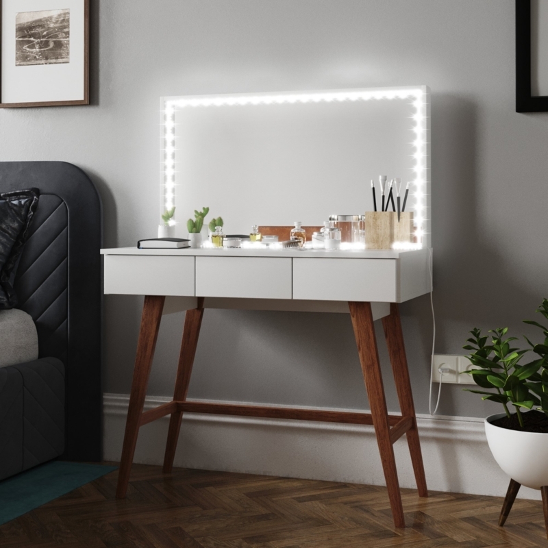 Dressing Table with LED Light Strip and Storage