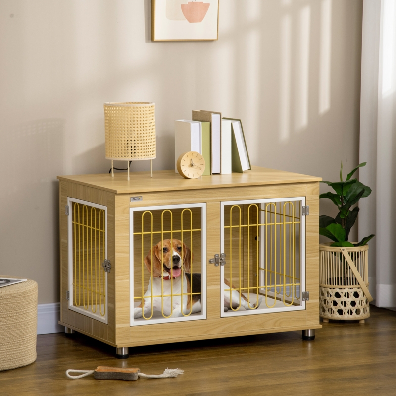 Wood Dog Crate End Table