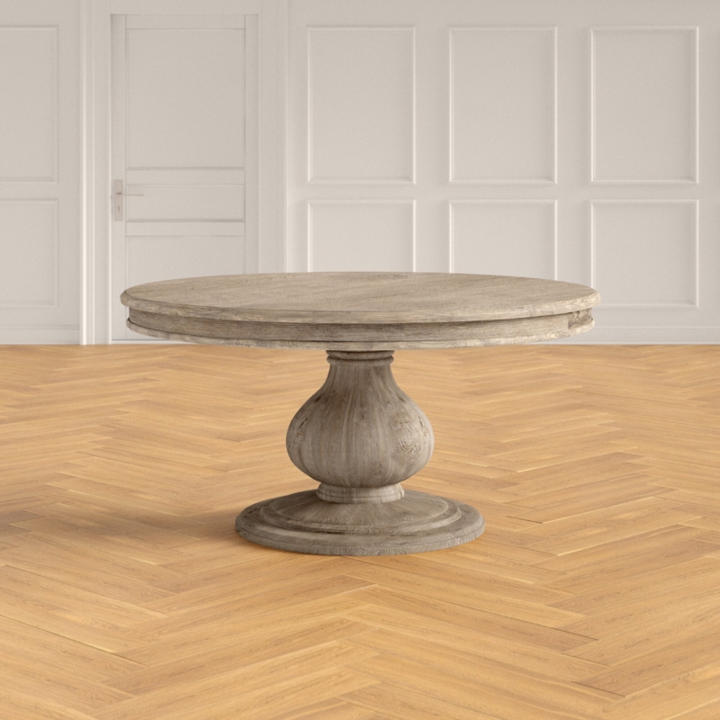 Pine Dining Table with Hand-Carved Base