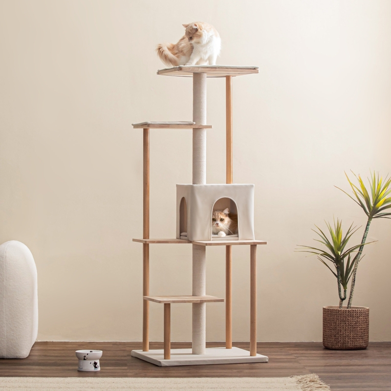 Wooden Cat Tree with Cushions