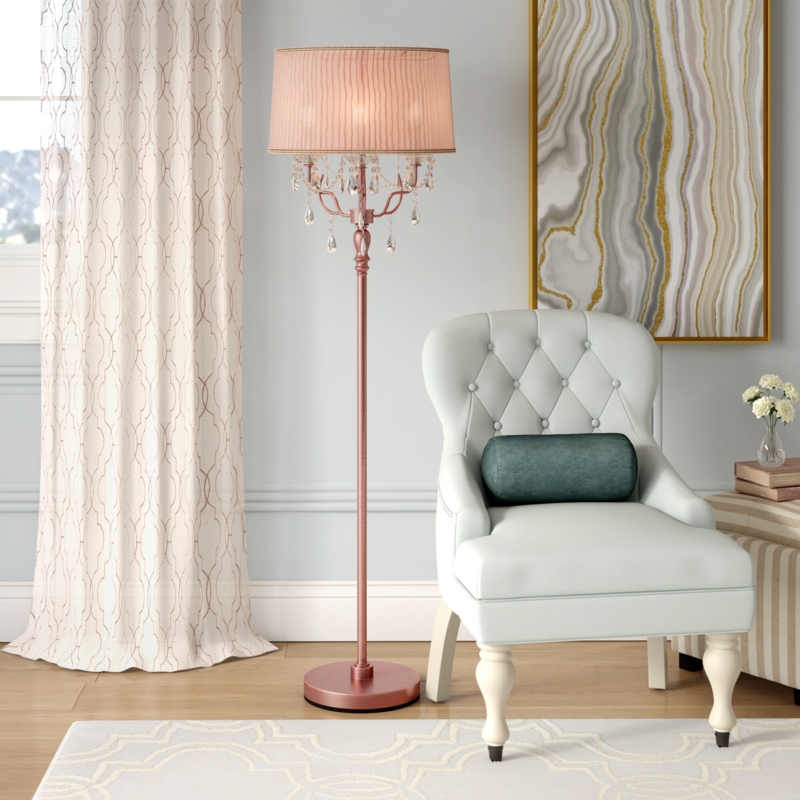 Elegant Copper Floor Lamp with Hanging Gems