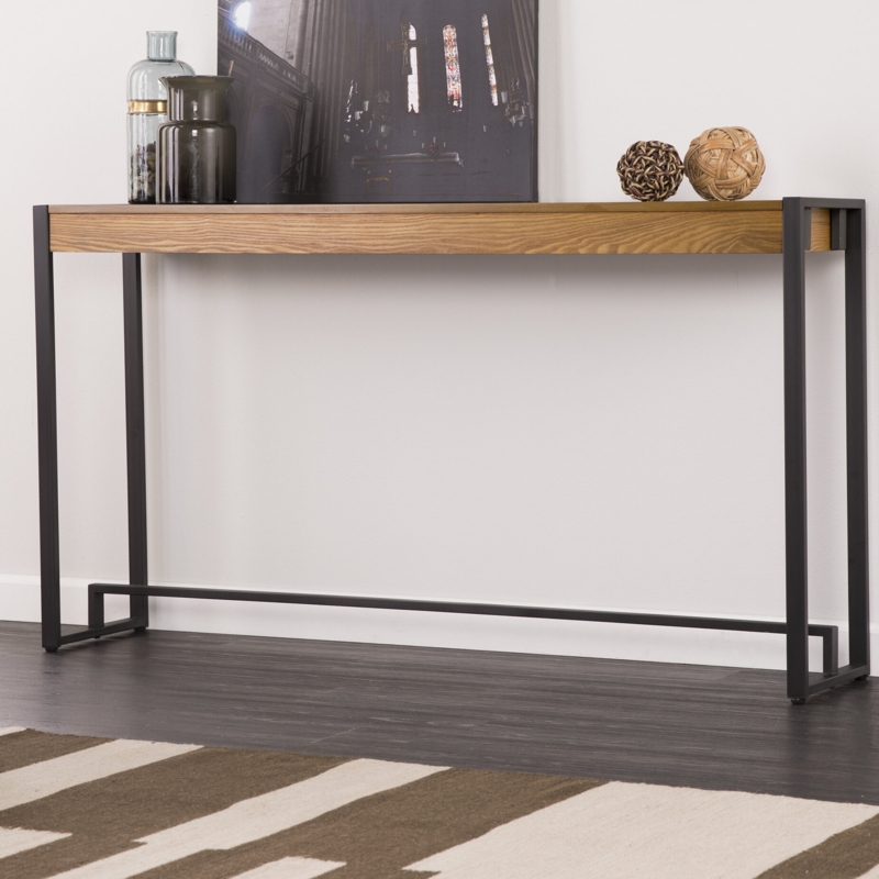 Iron and Wood Console Table with Lower Support Bar