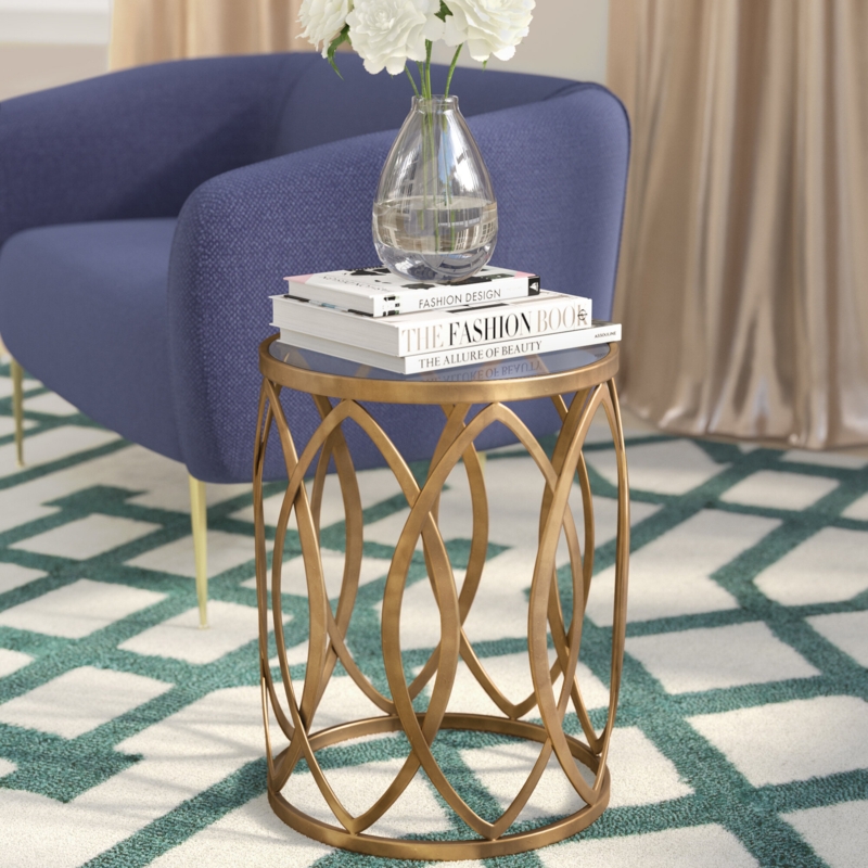 Gold Finish Round Glass Top End Table