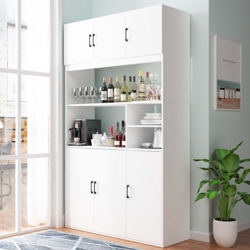Pantry Cabinet with Hutch and Adjustable Shelves