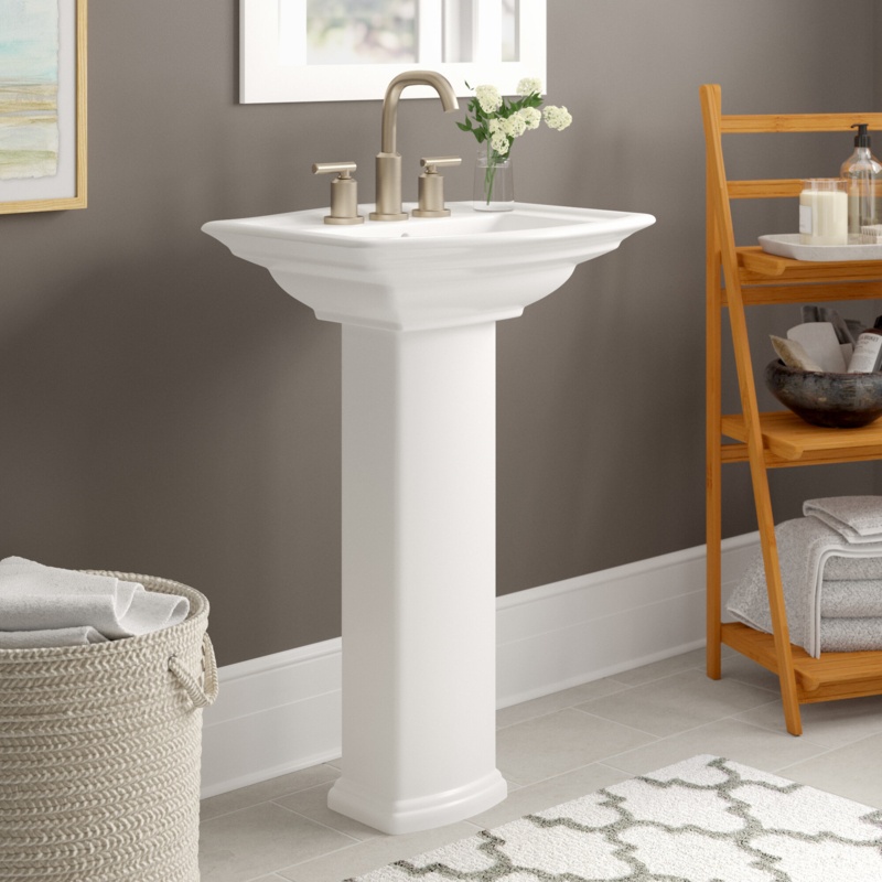 Darby Home Co Gaynell 27.38'' Tall White Vitreous China Rectangular Pedestal Bathroom Sink with Overflow