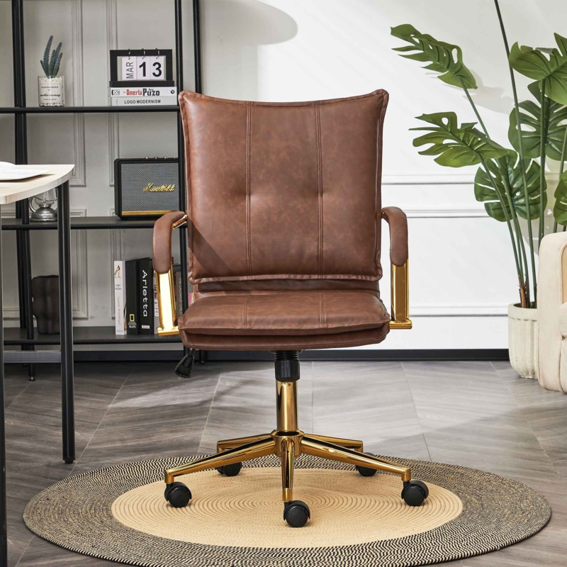 Executive Faux Leather Chair with Golden Frame