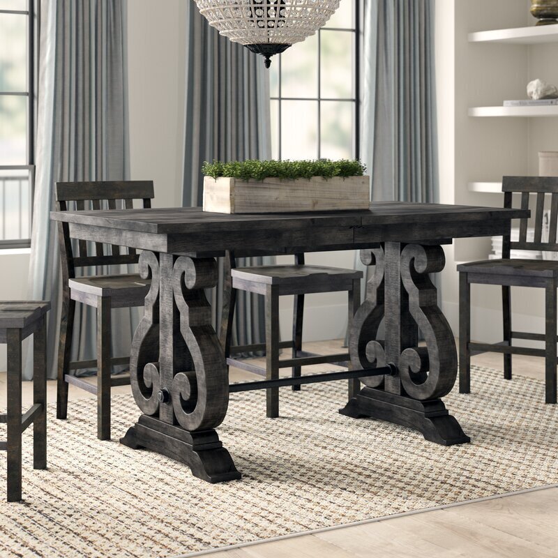 Dark Grey Dining Table With Leaves That Pull Out 