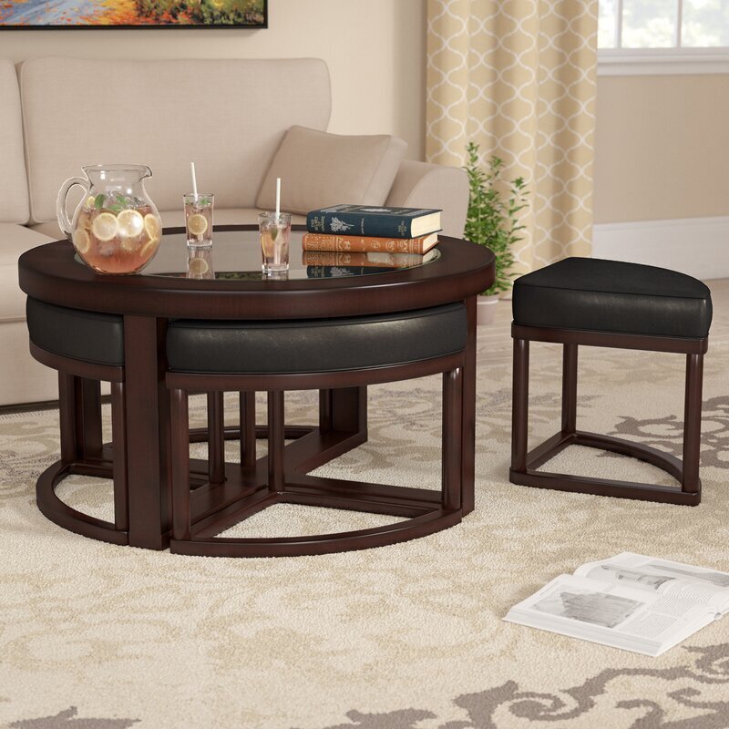 Dark Wood Round Coffee Table With Seats 