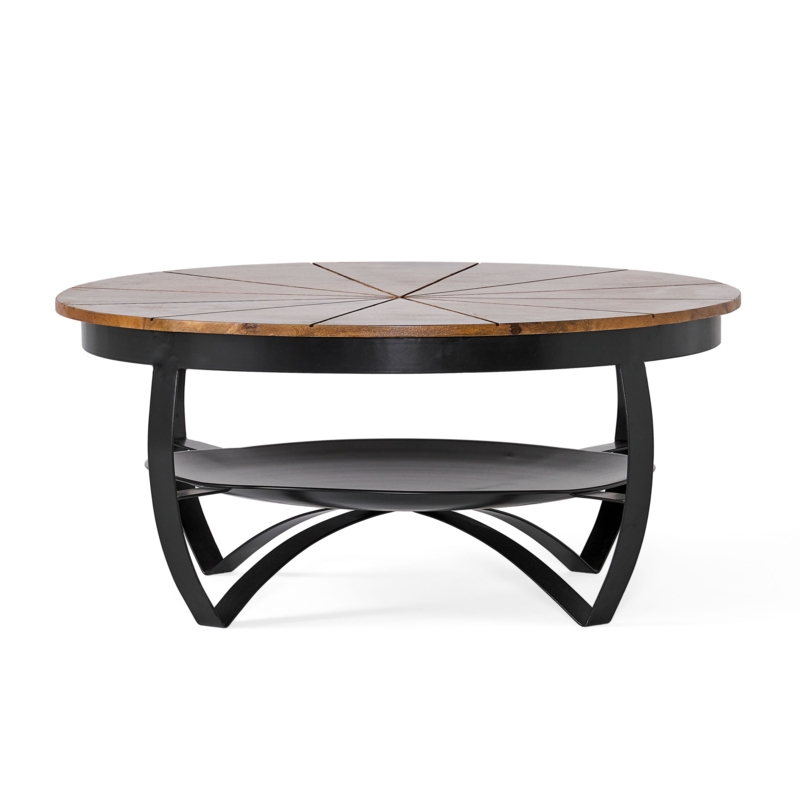 Circular Industrial Coffee Table with Metal Shelf