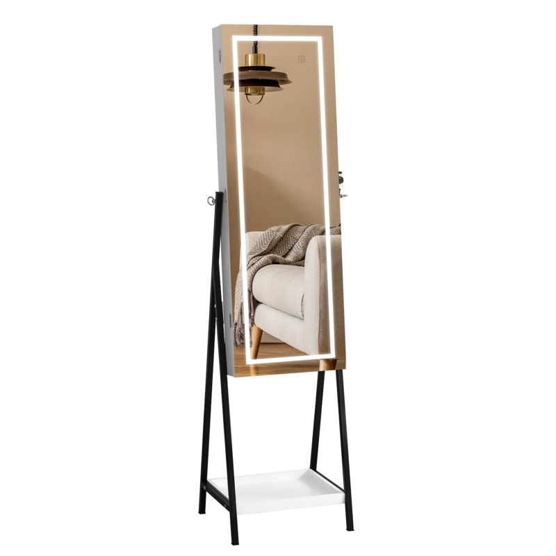 Full-Length Mirror Jewelry Cabinet with LED Lights