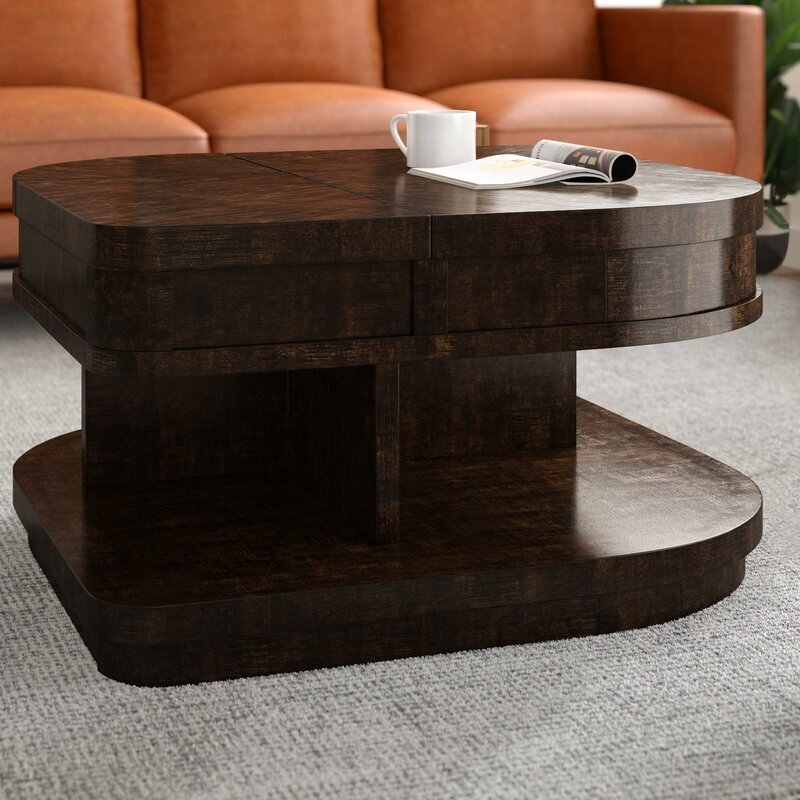 Deep Brown Pie Shaped Lift Top Coffee Table