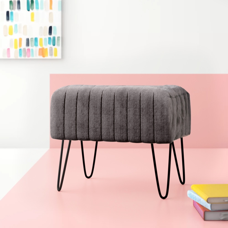 Faux Fur Ottoman with Hairpin Legs