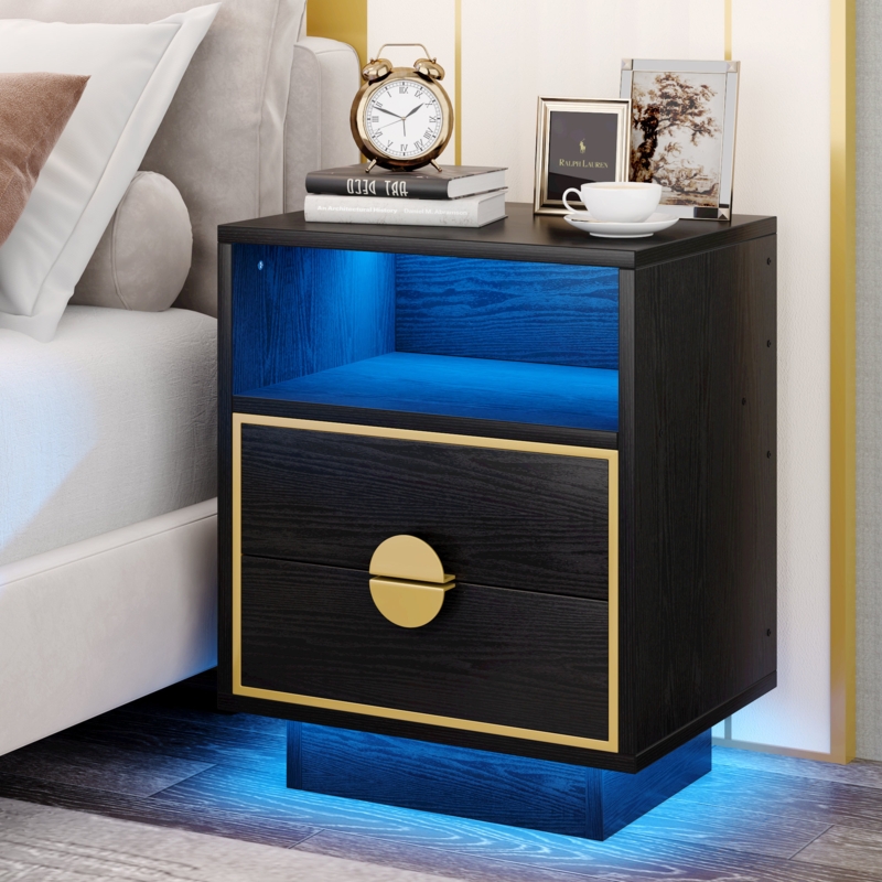 Smart-Control LED Nightstand with Storage