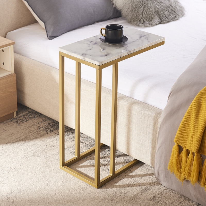 C-Shaped Wood and Metal End Table