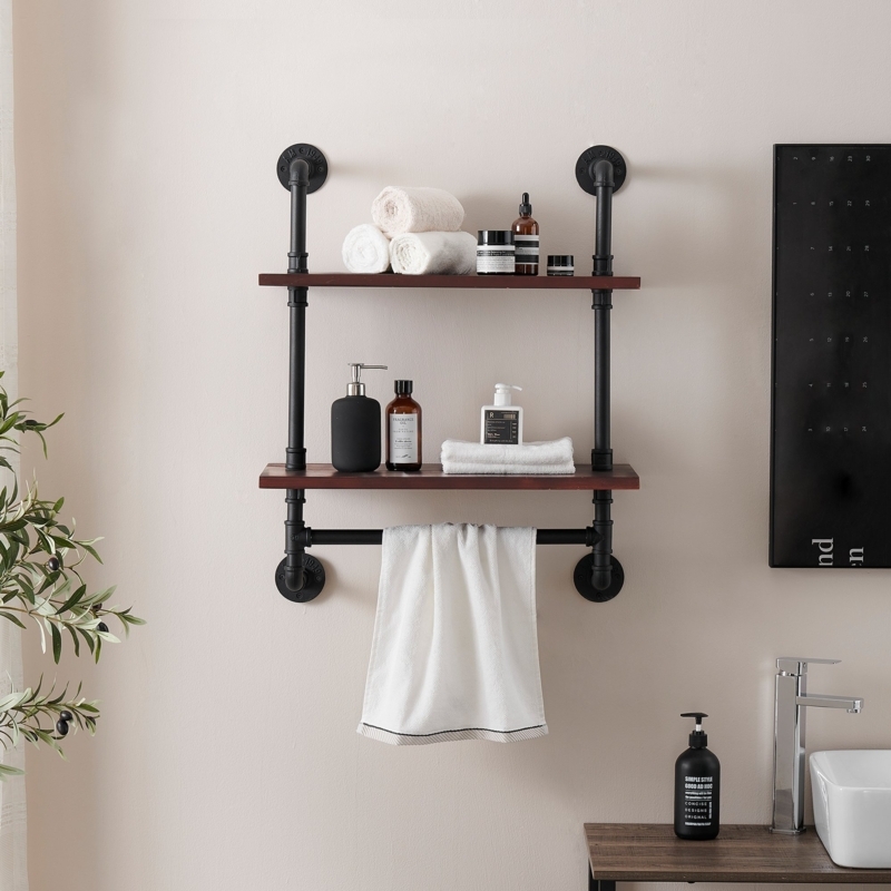 Floating Wall Shelf with Pipe Rack