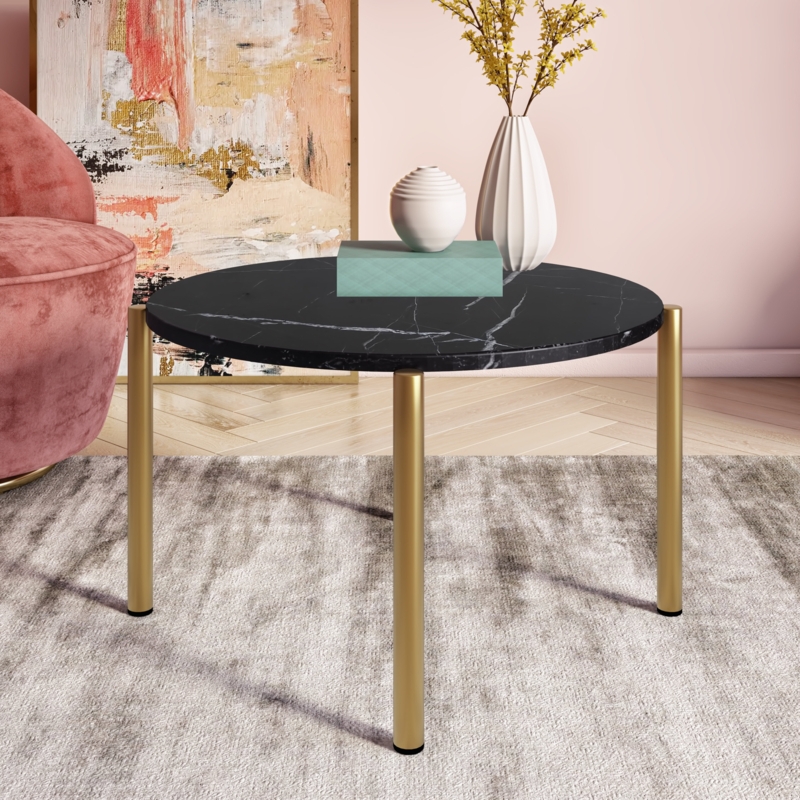 Gold Tubular Frame Coffee Table with Black Stone Top