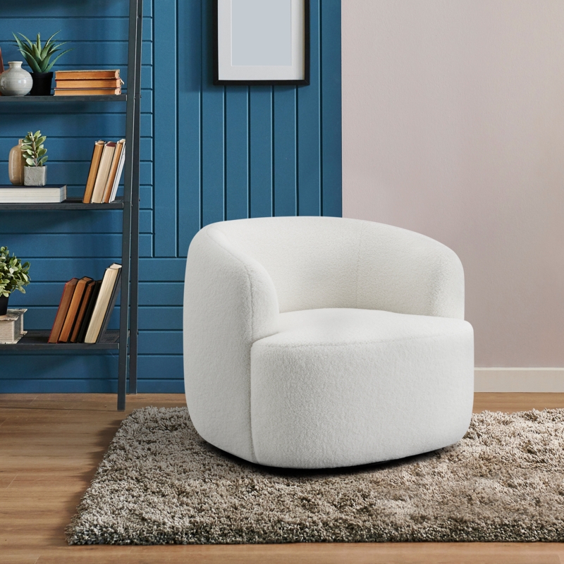 Sleek Swivel Accent Chair with Faux Sheepskin