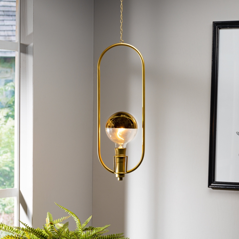 Oval Metal Frame Hanging Lamp with Edison Bulb
