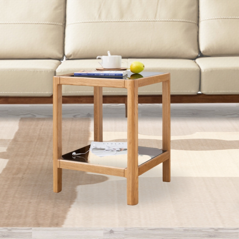 Natural Oak Coffee Table with Tempered Glass Top