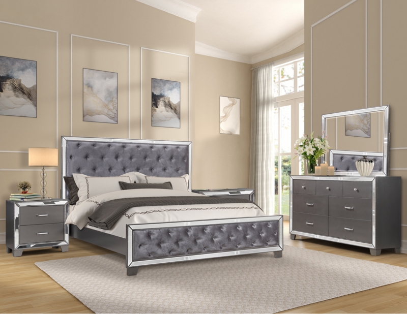 Mirrored Glam Bedroom Set with Upholstered Bed