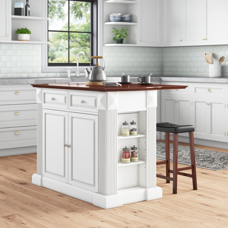 Kitchen Island with Extendable Leaf and Stools