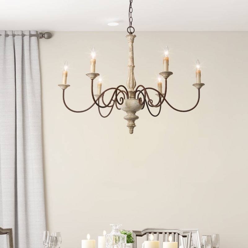 6-Light Classic Chandelier with Distressed Metal and Wood