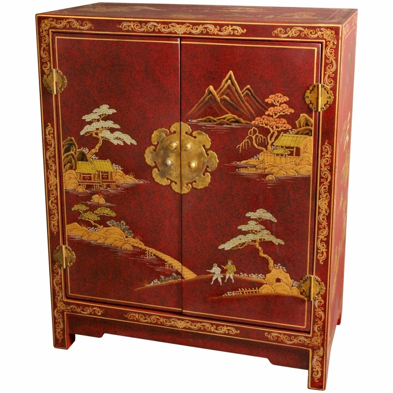 Hand-painted Red Lacquer Cabinet