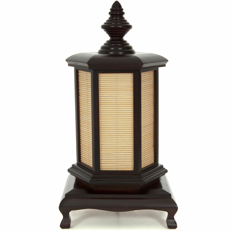 Oriental Pagoda Table Lamp with Walnut Finish