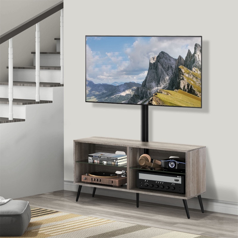 Dibenedetto Symple Stuff Swivel Floor Stand Mount for Screens with Shelving, Holds up to 110 Lb.