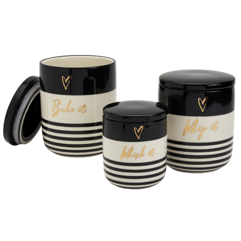 Diior Black and White Stripe Canisters with Gold Script