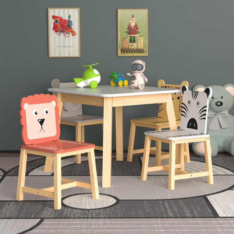 Kids' Square Table and Cartoon Animal Chairs Set