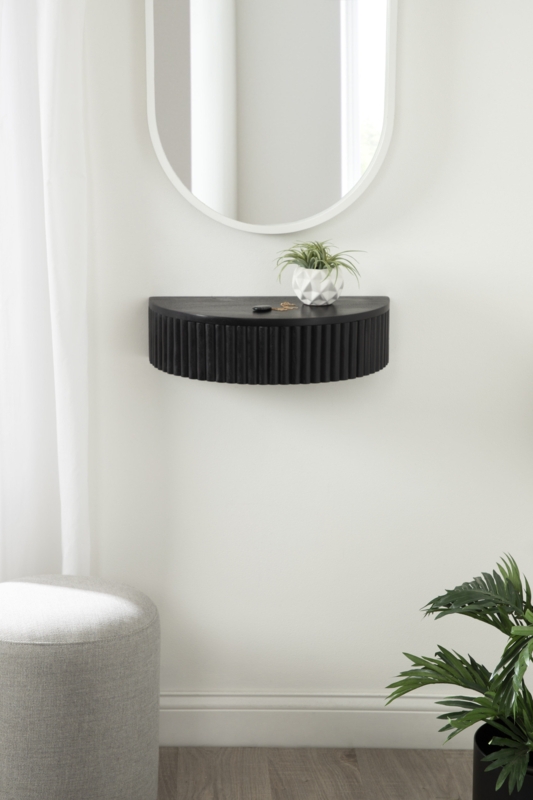 Ribbed Floating Side Table with Drawer