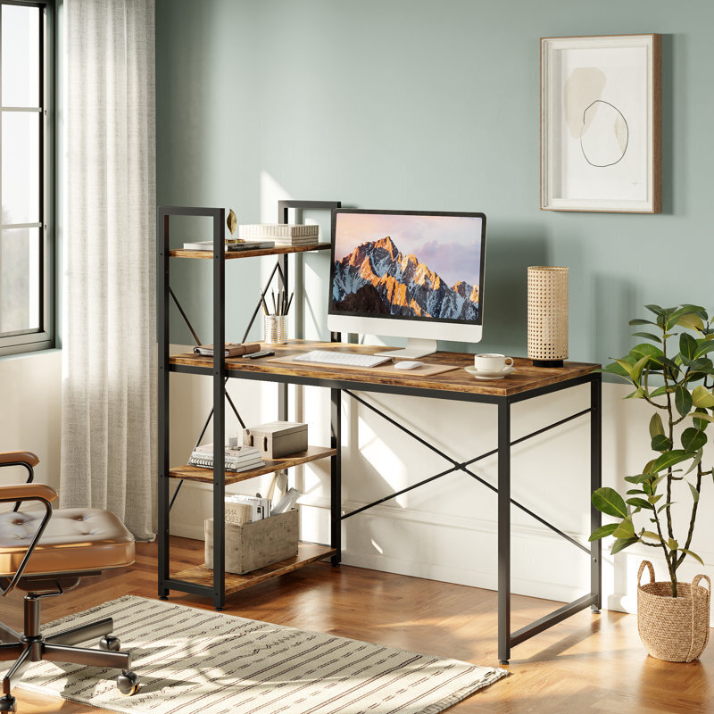 Distressed Computer Desk with Shelves