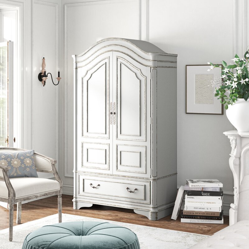 Distressed White TV Armoire Cabinet 