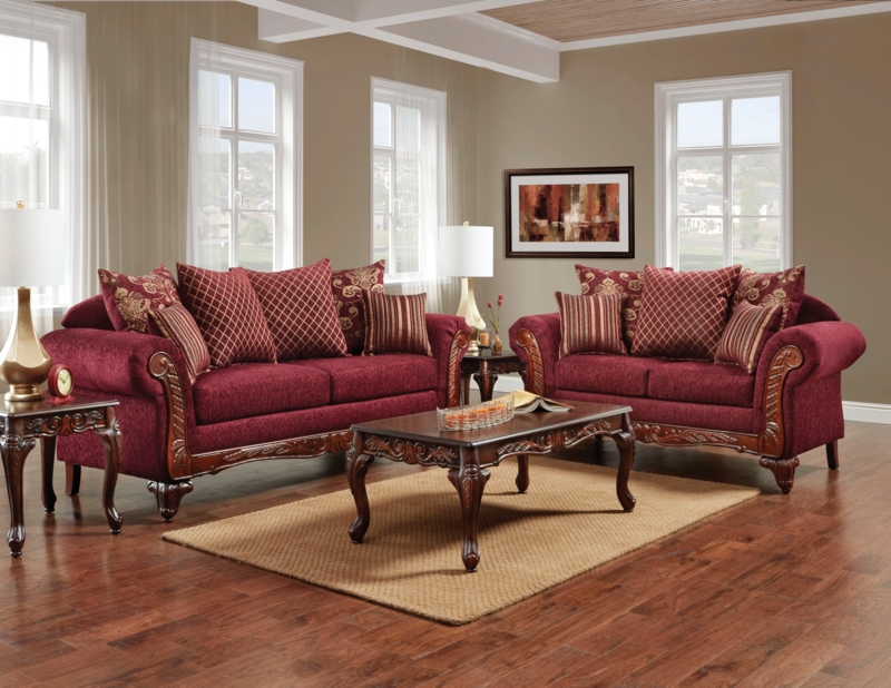 Textured Burgundy Fabric Sofa with Reversible Cushions