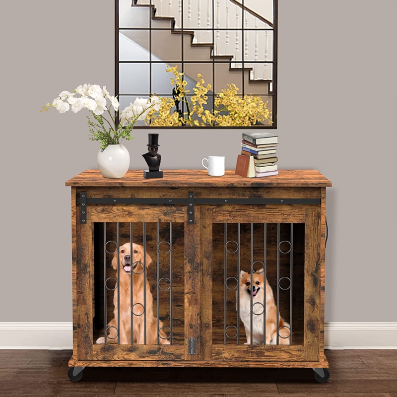 Multifunctional Wood Dog Crate with Divider